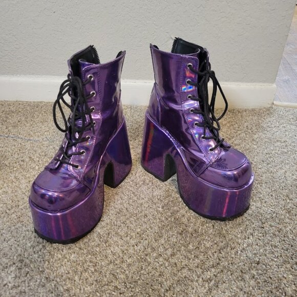 Demonia Camel Platforms Holo Purple - sz 6 - EUC - Picture 2 of 6